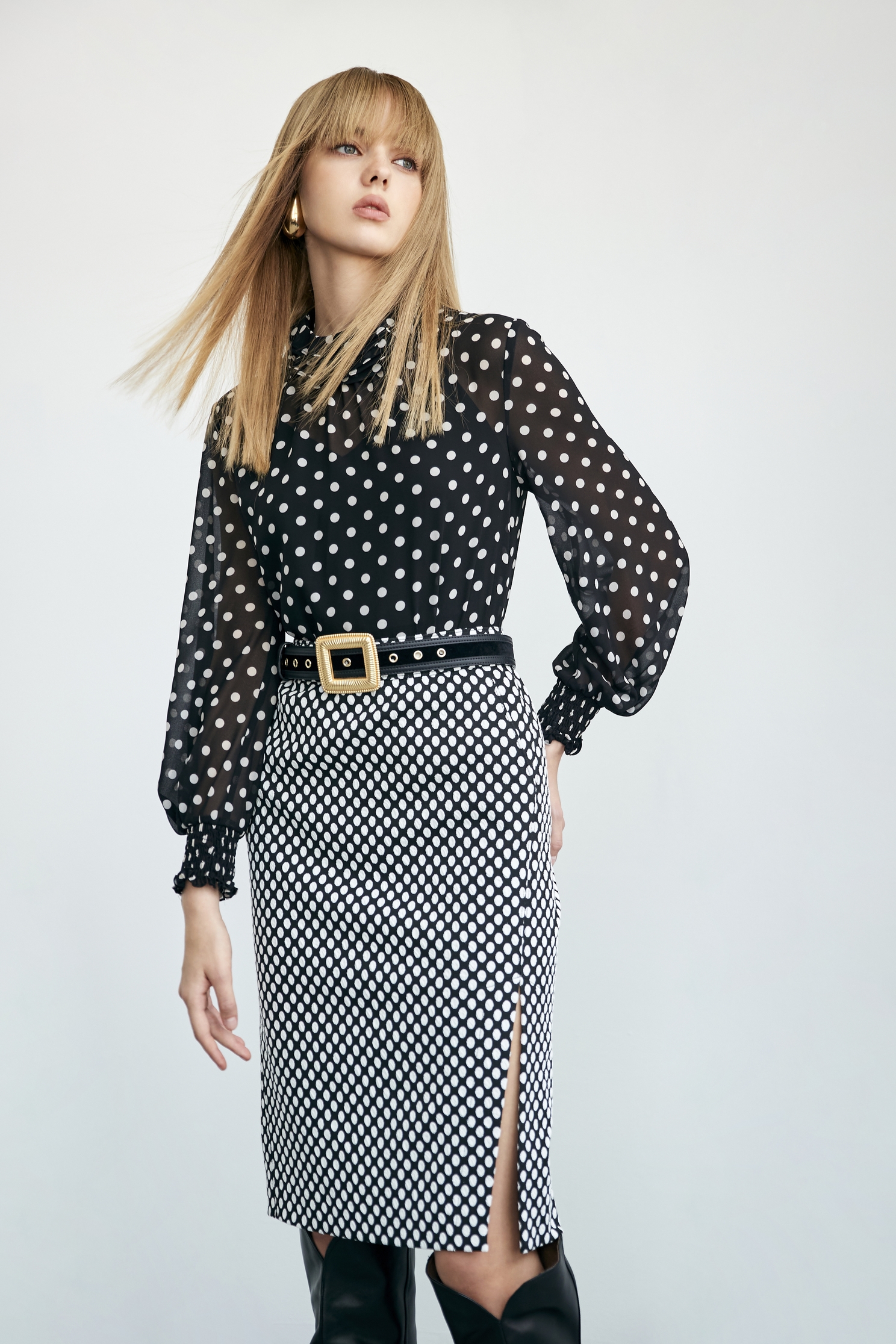 White Polka Dot Pencil SkirtWhite Polka Dot Pencil Skirt,Season (AW) Look,Pencil skirts